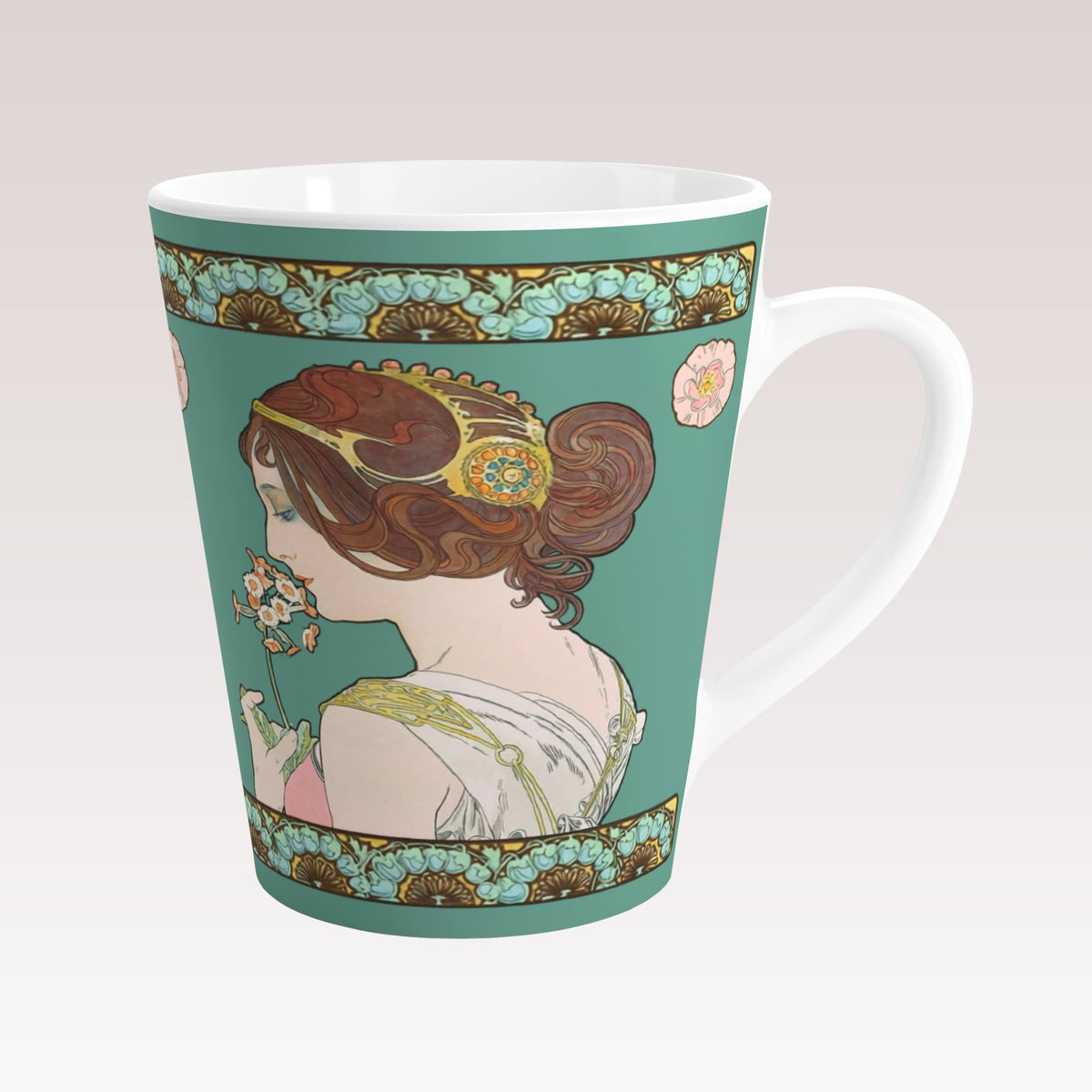Decorative ceramic latte mug.